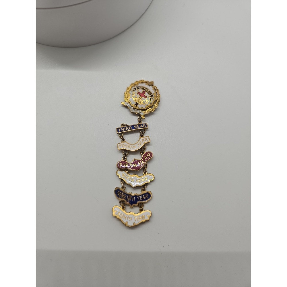 Little's System SS Lutheran Cross & Crown Enamel Service Pin 8 Years Vintage